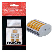 Клемма зажимная соединительная 5-контактная RUICHI 222-415. 24 А. 250 В. PA66. упаковка 5 шт. Клеммник (222-415) (5шт./уп.)